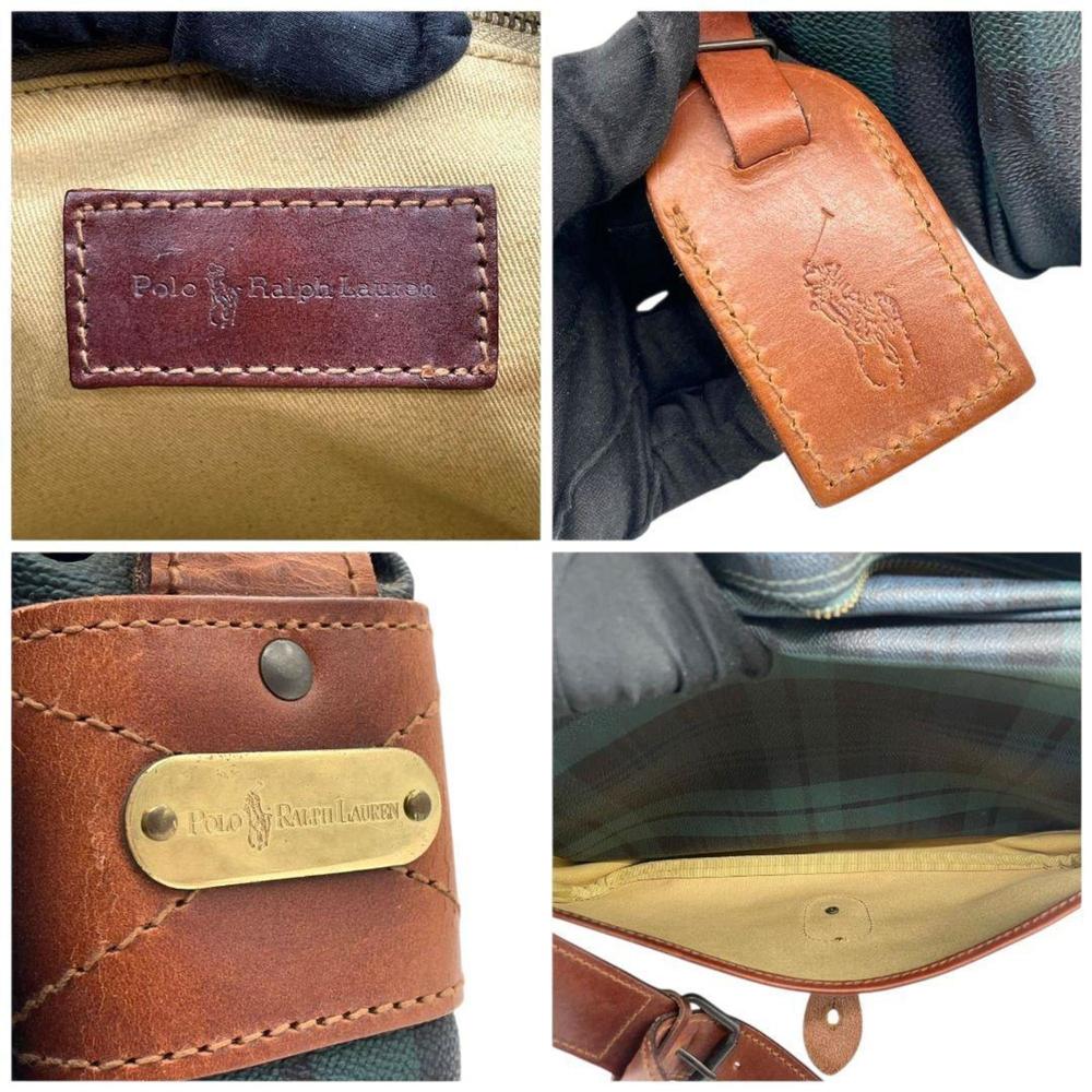 POLO RALPH LAUREN Shoulder Bag, Green Tartan Check Leather with Logo Plate an... - Picture 9 of 10